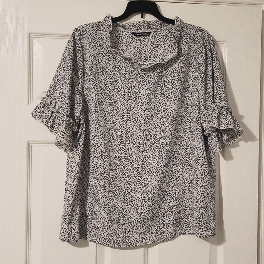 SHEIN Blouse Black & White Animal Print Size Large
